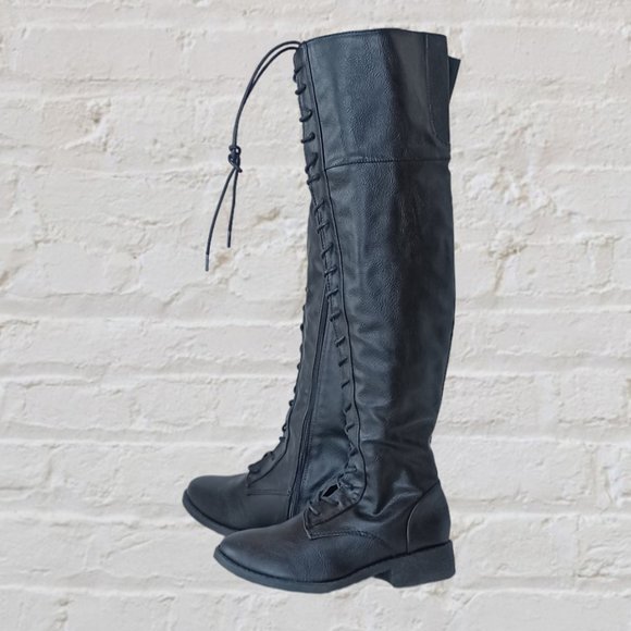 Over the Knee Lace-up Black Riding Boots, NEW size 6.5 - Picture 1 of 5